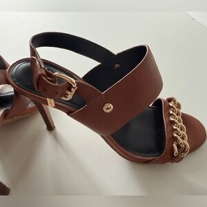 Coach Brown Sandals with Gold Chain Accent